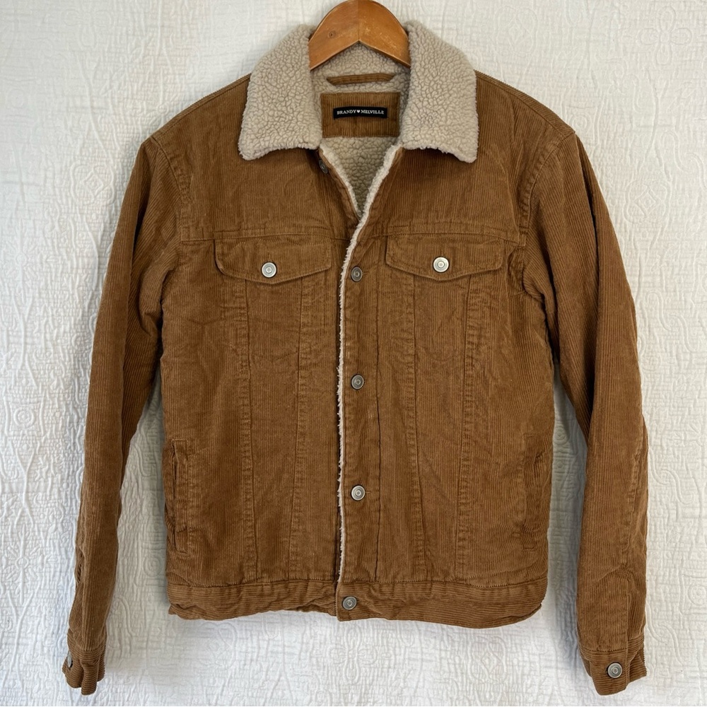 Brandy Melville Trucker Jacket Coat Brown Corduroy Sherpa Lined Y2K Small Medium